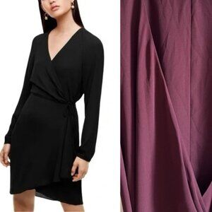 Aritzia Babaton Sz M Burgundy Long Sleeves Flowy Elegant Wrap Dress